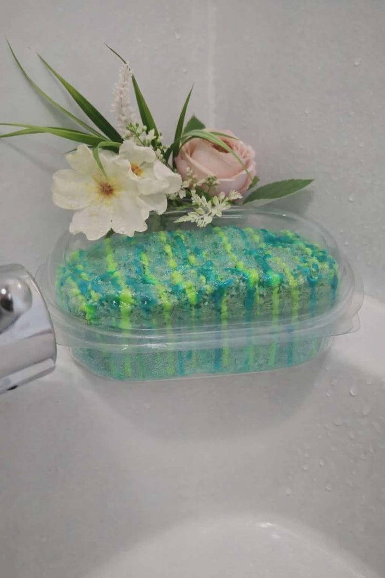 handmade green soap sponge creed inspired fragrance exfoliating wash BubbleShop