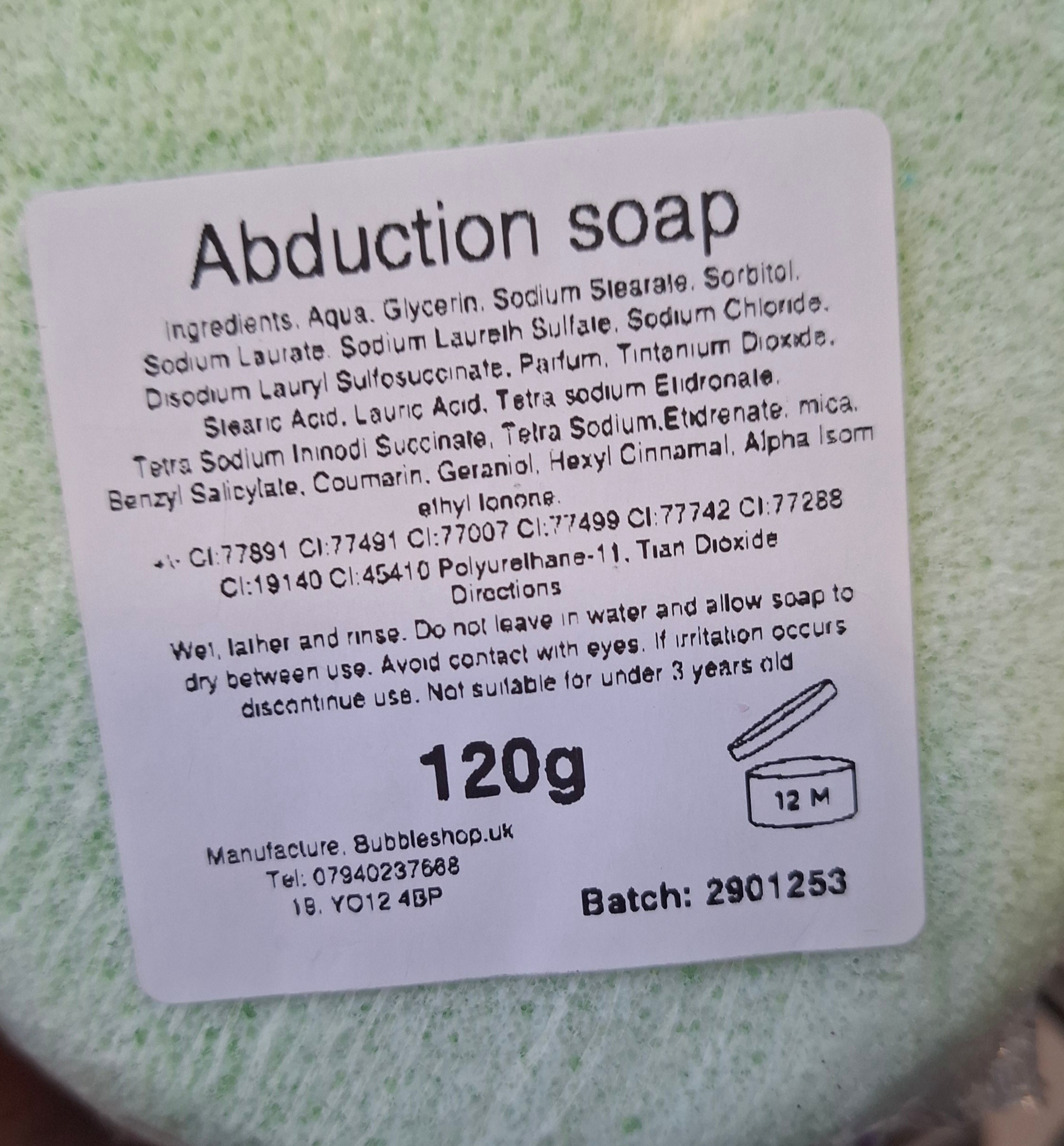 abduction soap sponge ingredients label g