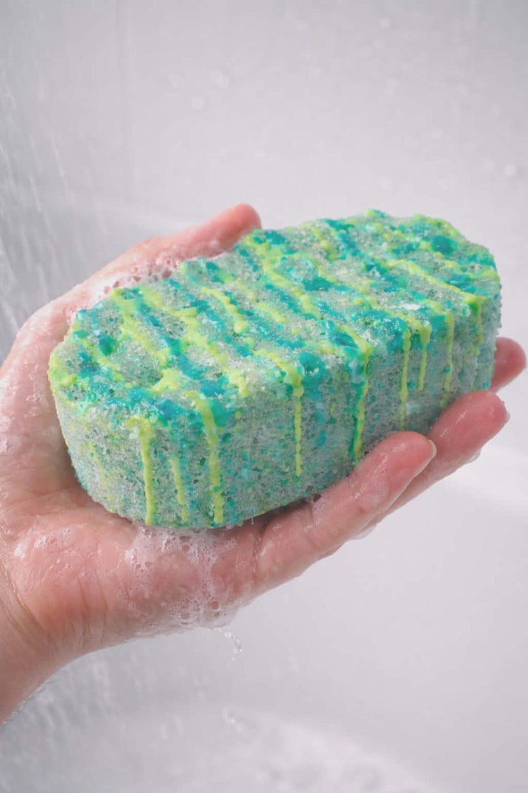 handmade green soap sponge creed inspired fragrance exfoliating BubbleShop