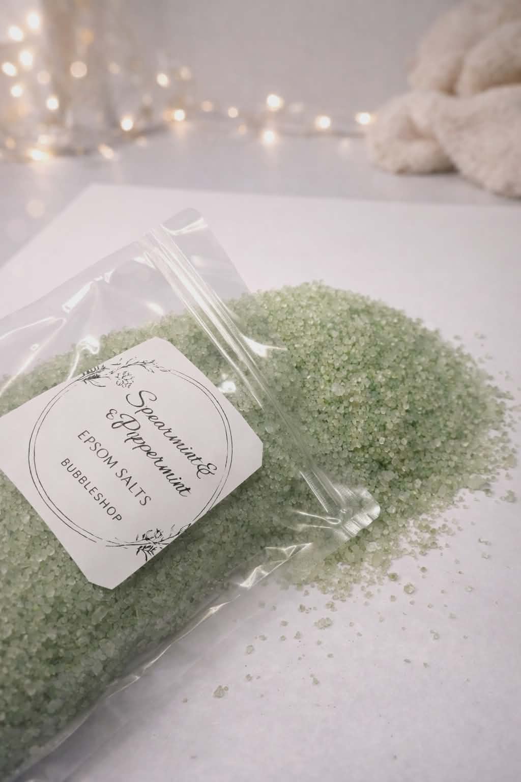 green spearmint and peppermint epsom bath salts relaxing bath soak  by Bubbleshop