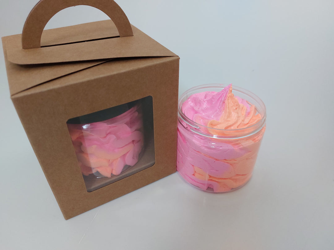 fantasy inspired whipped soap by BubbleShop in pink and orange perfume inspired soft and fluffy with gift box 