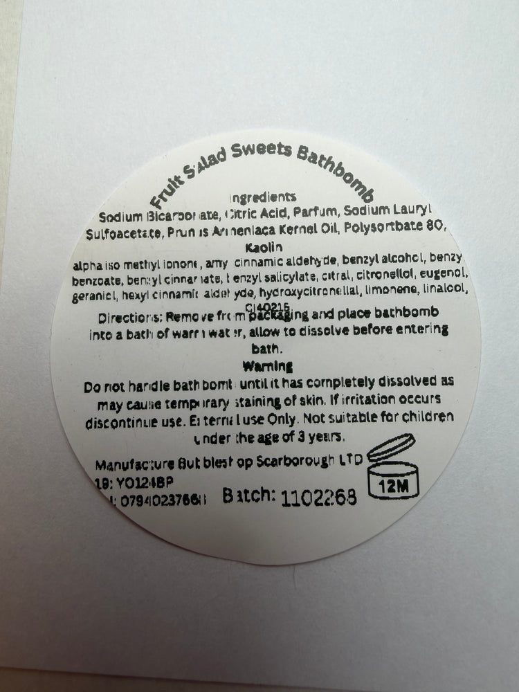 Round label with text and a logo on a white background with ingredients by BubbleShop