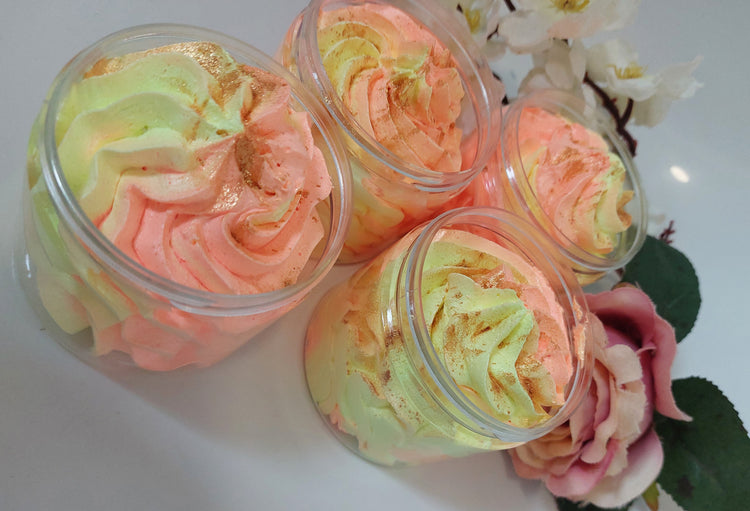 orange and yellow whipped soap 4 pots in topical orange fragrance by BubbleShop